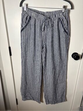 Hampton Style Briggs Blue Striped Cropped Pants Size L Coastal Grandma Beachy